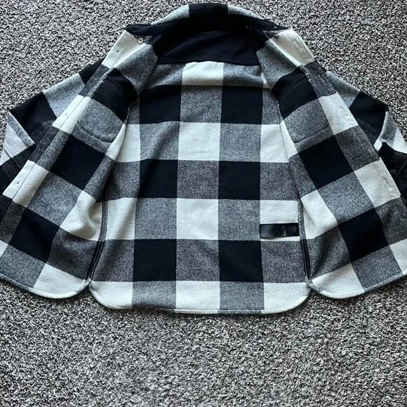Allsaints Black White Checkered Flannel Overcoat Mens Medium Grunge Business - Picture 4 of 7